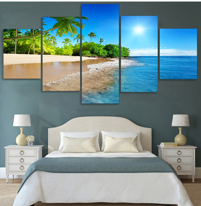 Art Wall Decor Living Room Sea Water Palm Tree Sun Sea View Modular Painting Canvas