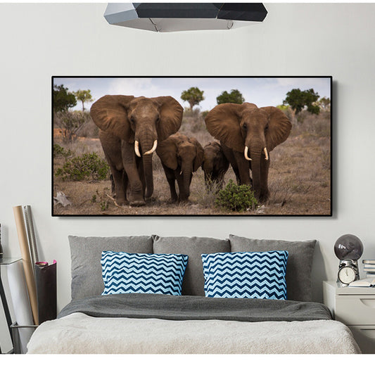 Black And White Animal Poster African Wild Elephant Family Portrait Home Decor