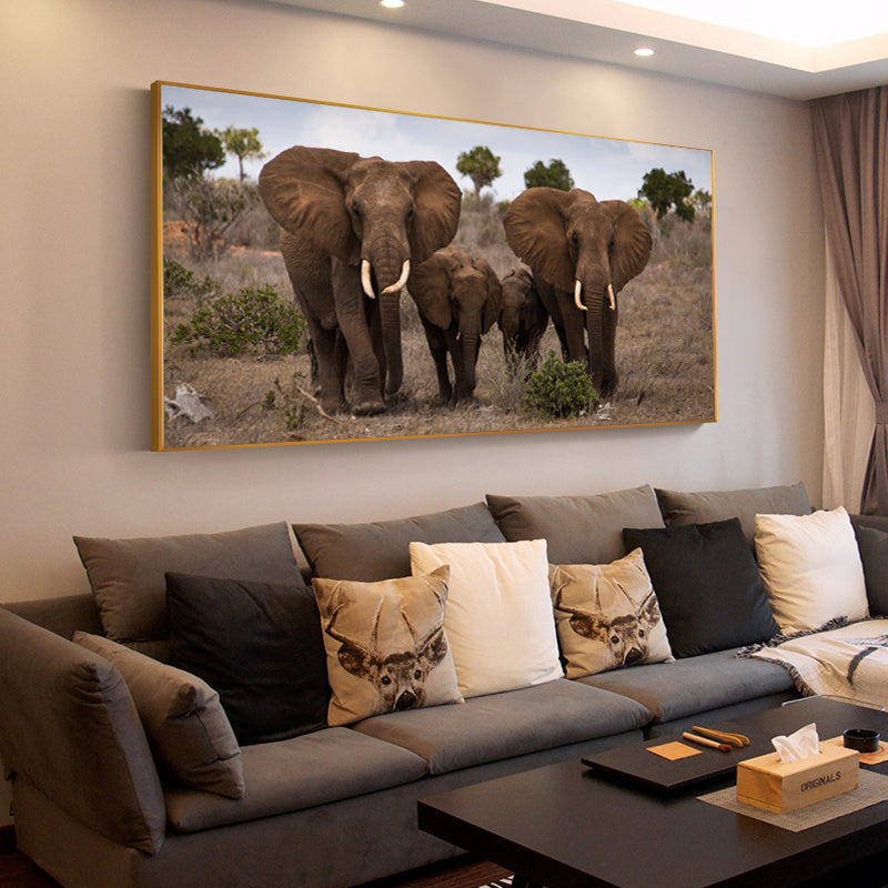 Black And White Animal Poster African Wild Elephant Family Portrait Home Decor