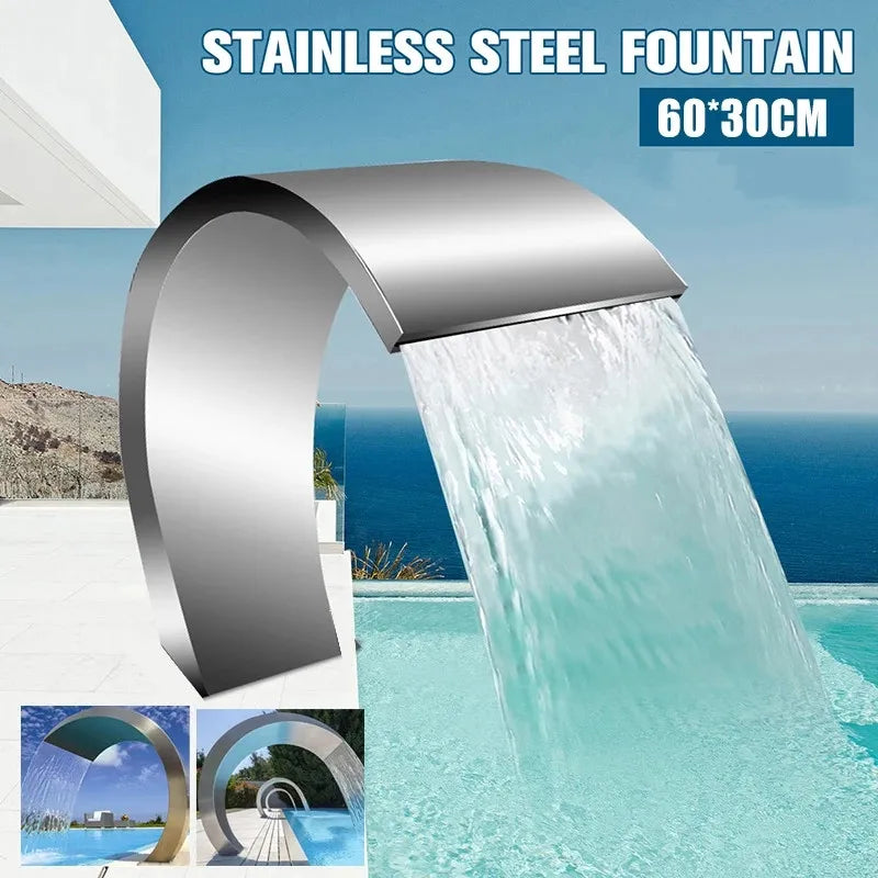 Stainless Steel Waterfall Faucet, Decorative Hardware Faucet Water Fountain Pond, Swimming Feature Garden Pool Waterfall 60x30cm