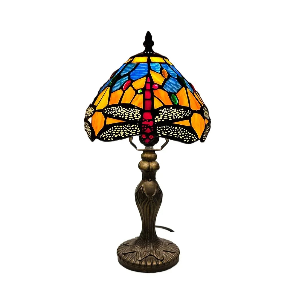 LIMITED Edition - Vintage "Dragonfly" Tiffany Stained Glass Table Lamp, Resin Base - (Select AU, UK, EU or US Plug)