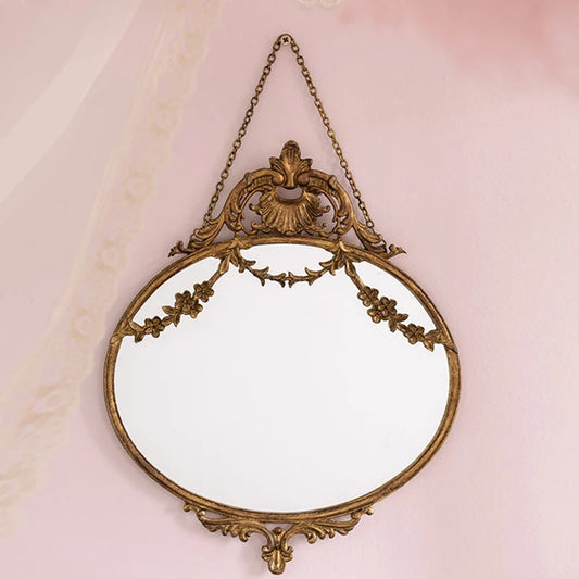 Vintage Gold Wall Hanging Mirror With Swags - French Home Decor, Gold Floral Frame