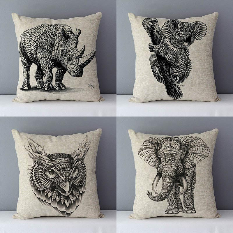 Exotic Animal Print Decorative Cushion Cover ONLY -  Elephant, Rhino, Koala, Owl, Elk