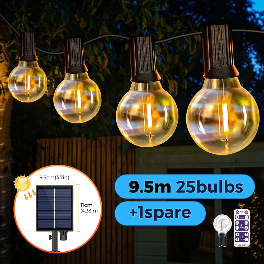 Solar String Lights Outdoor G40 Patio Lights with LED Shatterproof Bulbs,Weatherproof Hanging Lights for Backyard Bistro (Choose Length & Colour)