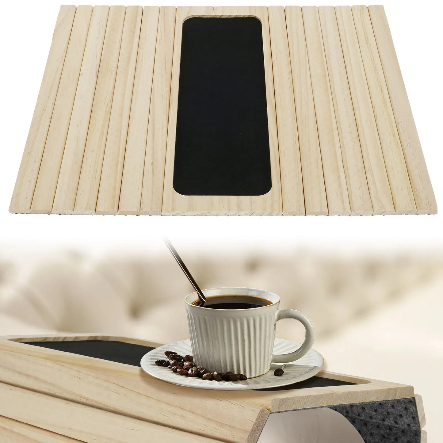 Sofa Armrest Tray Natural Wood Sofa Table Multifunctional Anti-slip Couch Arm Holder for Remote Control Drinks Snacks Organizer