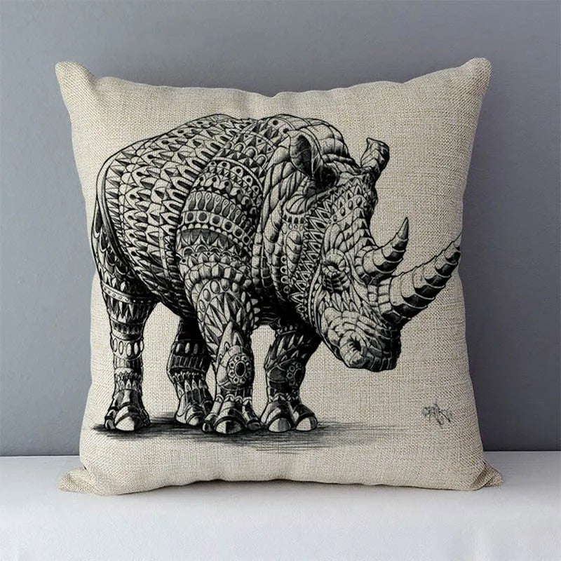 Exotic Animal Print Decorative Cushion Cover ONLY -  Elephant, Rhino, Koala, Owl, Elk