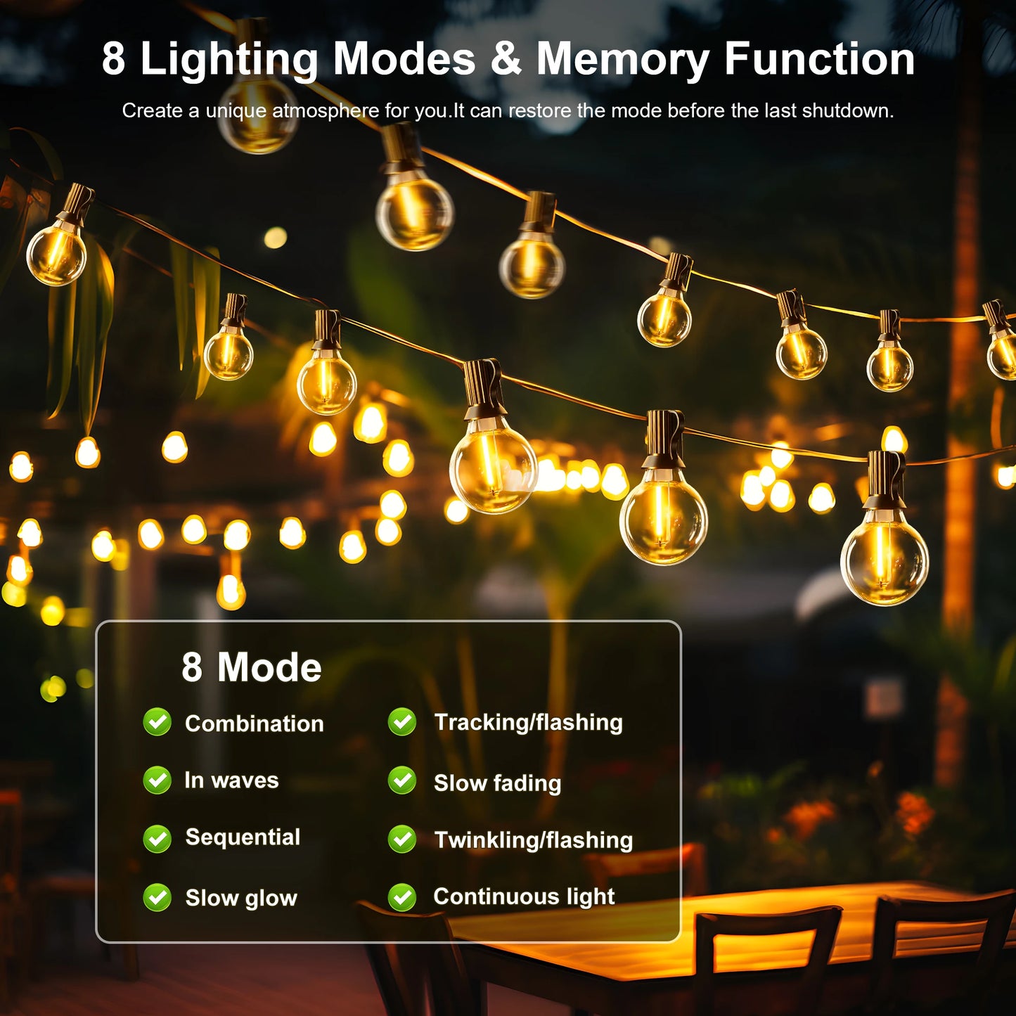 Solar String Lights Outdoor G40 Patio Lights with LED Shatterproof Bulbs,Weatherproof Hanging Lights for Backyard Bistro (Choose Length & Colour)