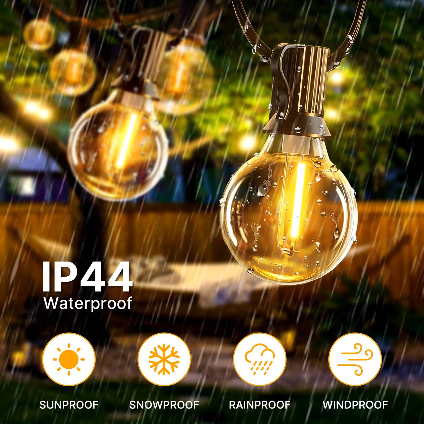 Solar String Lights Outdoor G40 Patio Lights with LED Shatterproof Bulbs,Weatherproof Hanging Lights for Backyard Bistro (Choose Length & Colour)