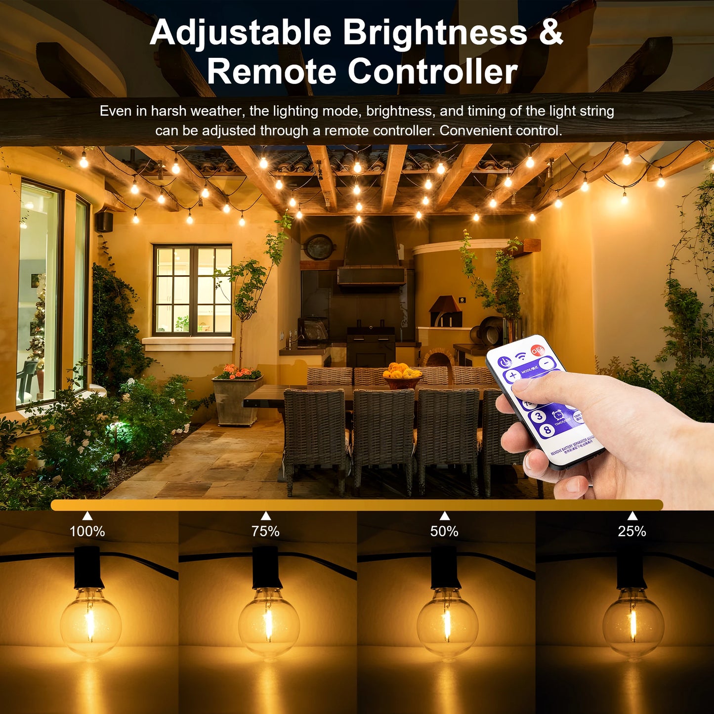 Solar String Lights Outdoor G40 Patio Lights with LED Shatterproof Bulbs,Weatherproof Hanging Lights for Backyard Bistro (Choose Length & Colour)