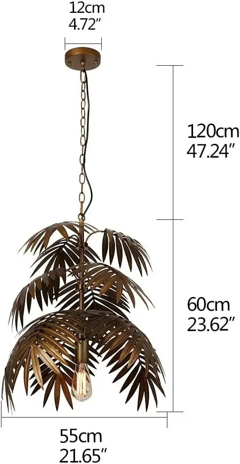 Coconut Leaf Rustic Metal Chandelier (Choose Drop & Plug Type)