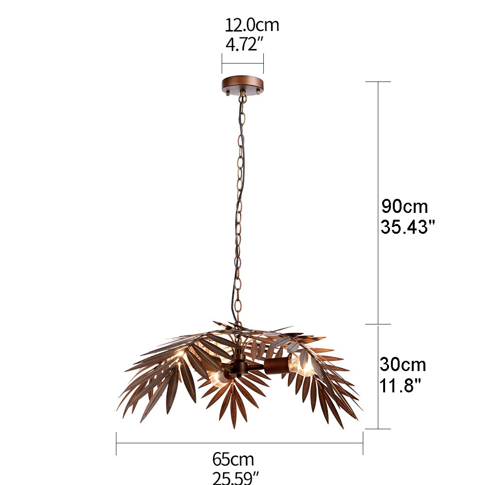 Coconut Leaf Rustic Metal Chandelier (Choose Drop & Plug Type)