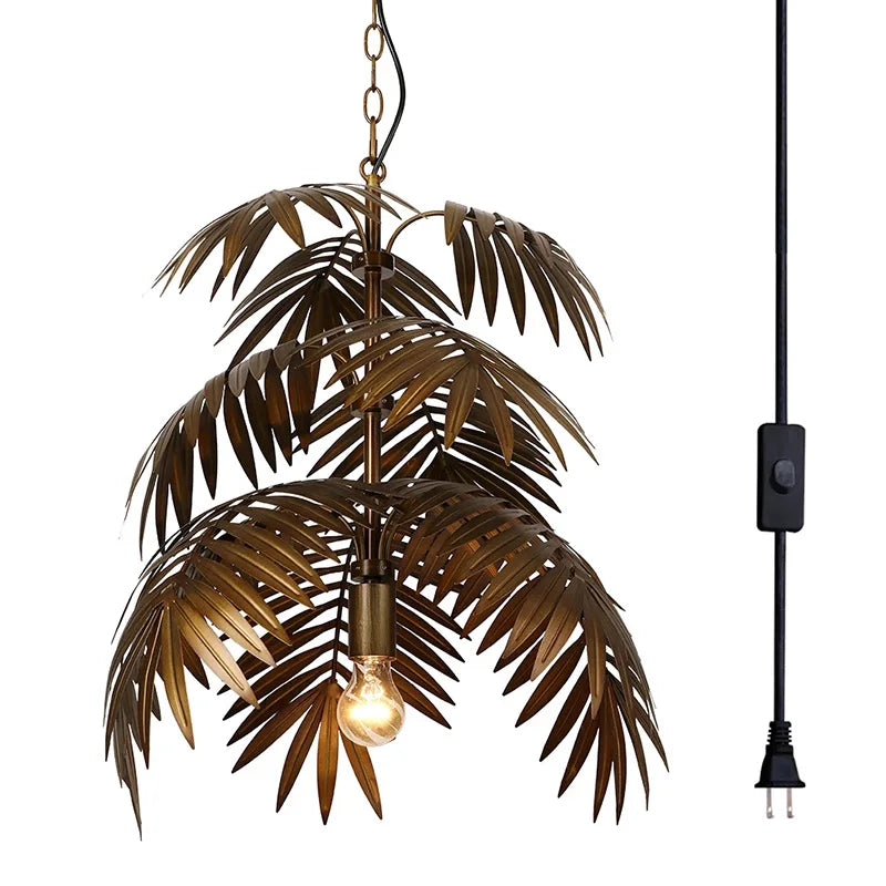 Coconut Leaf Rustic Metal Chandelier (Choose Drop & Plug Type)