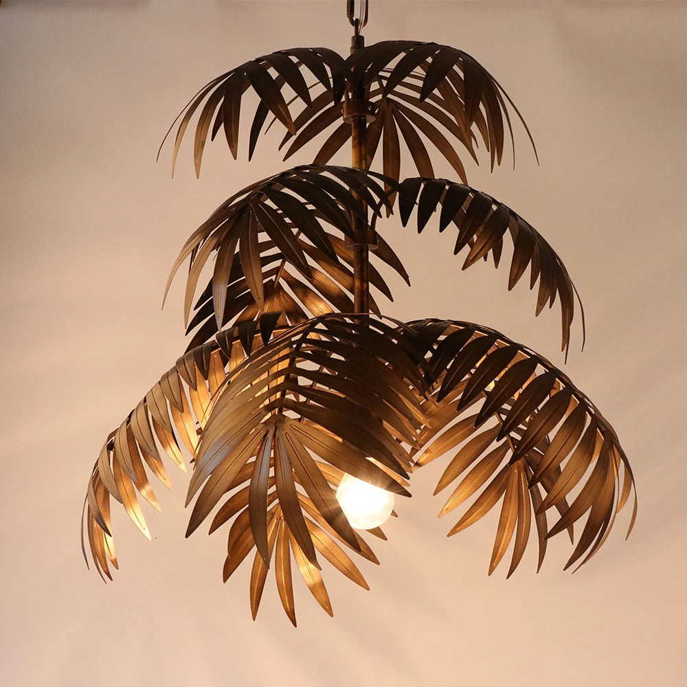 Coconut Leaf Rustic Metal Chandelier (Choose Drop & Plug Type)