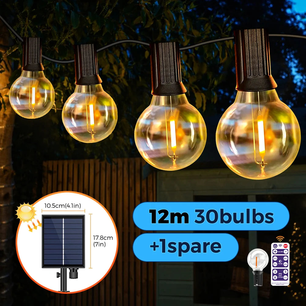 Solar String Lights Outdoor G40 Patio Lights with LED Shatterproof Bulbs,Weatherproof Hanging Lights for Backyard Bistro (Choose Length & Colour)