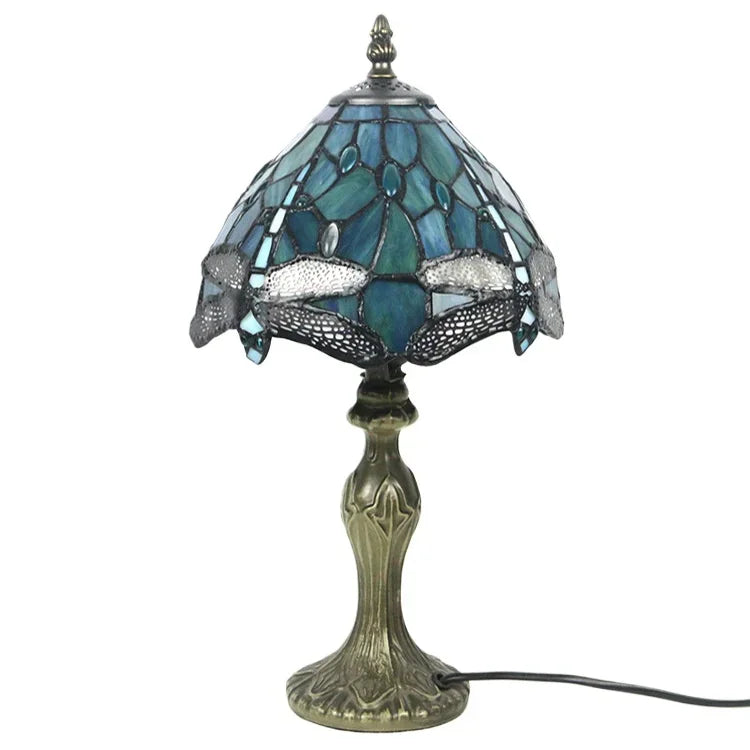 LIMITED Edition - Vintage "Dragonfly" Tiffany Stained Glass Table Lamp, Resin Base - (Select AU, UK, EU or US Plug)