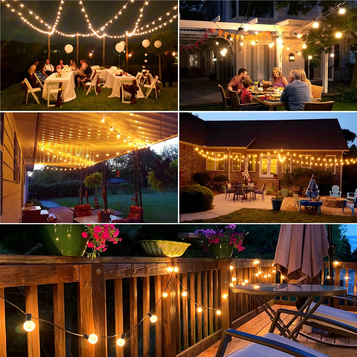 Solar String Lights Outdoor G40 Patio Lights with LED Shatterproof Bulbs,Weatherproof Hanging Lights for Backyard Bistro (Choose Length & Colour)