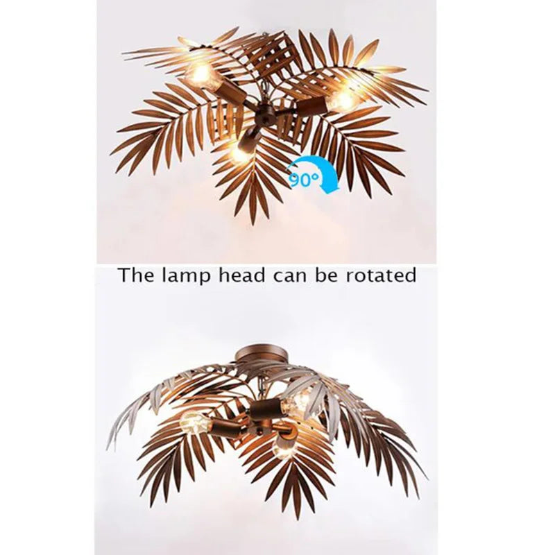 Coconut Leaf Rustic Metal Chandelier (Choose Drop & Plug Type)