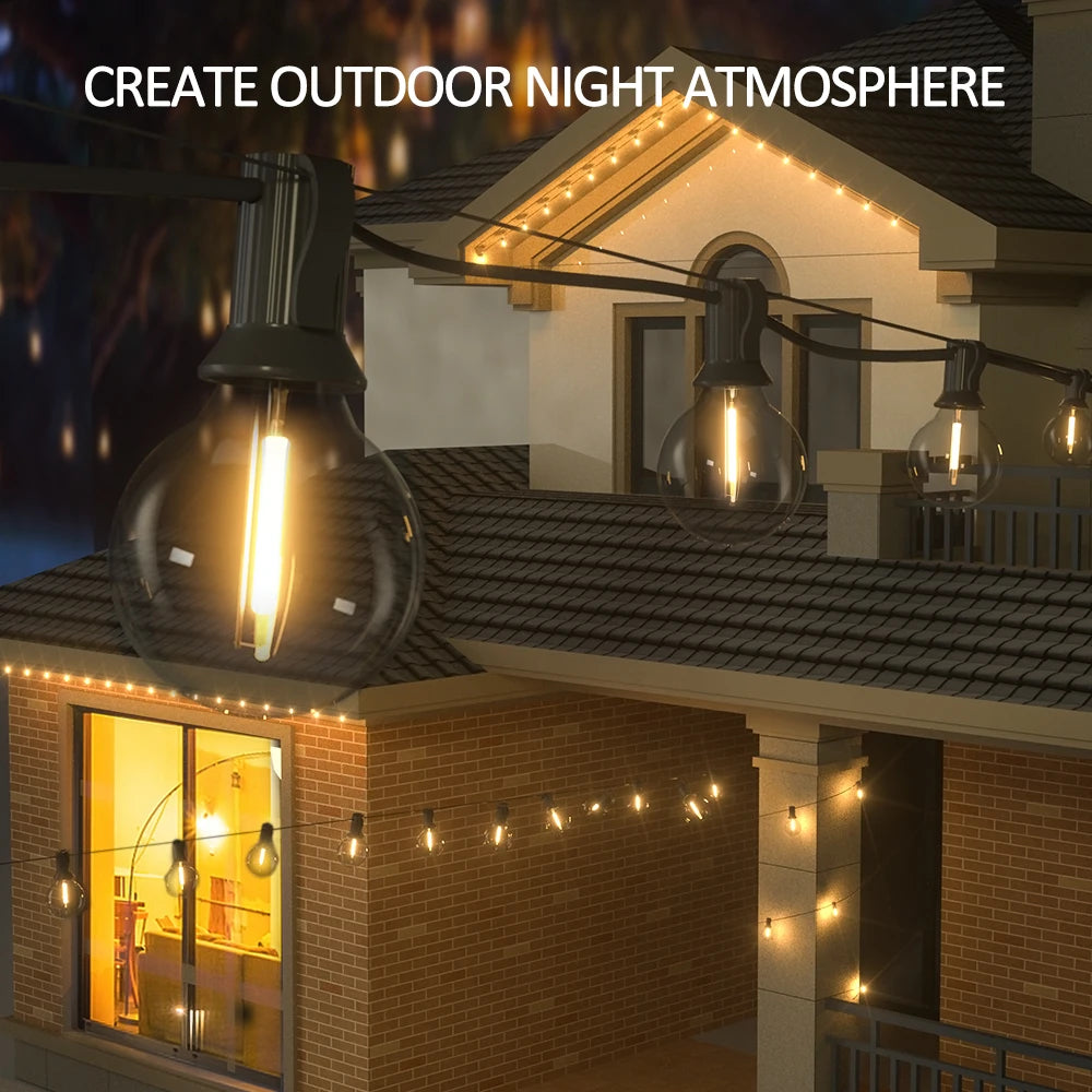 Solar String Lights Outdoor G40 Patio Lights with LED Shatterproof Bulbs,Weatherproof Hanging Lights for Backyard Bistro (Choose Length & Colour)