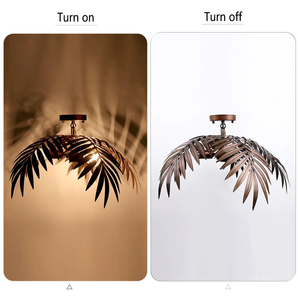 Coconut Leaf Rustic Metal Chandelier (Choose Drop & Plug Type)