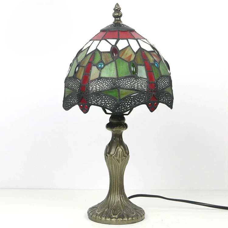 LIMITED Edition - Vintage "Dragonfly" Tiffany Stained Glass Table Lamp, Resin Base - (Select AU, UK, EU or US Plug)