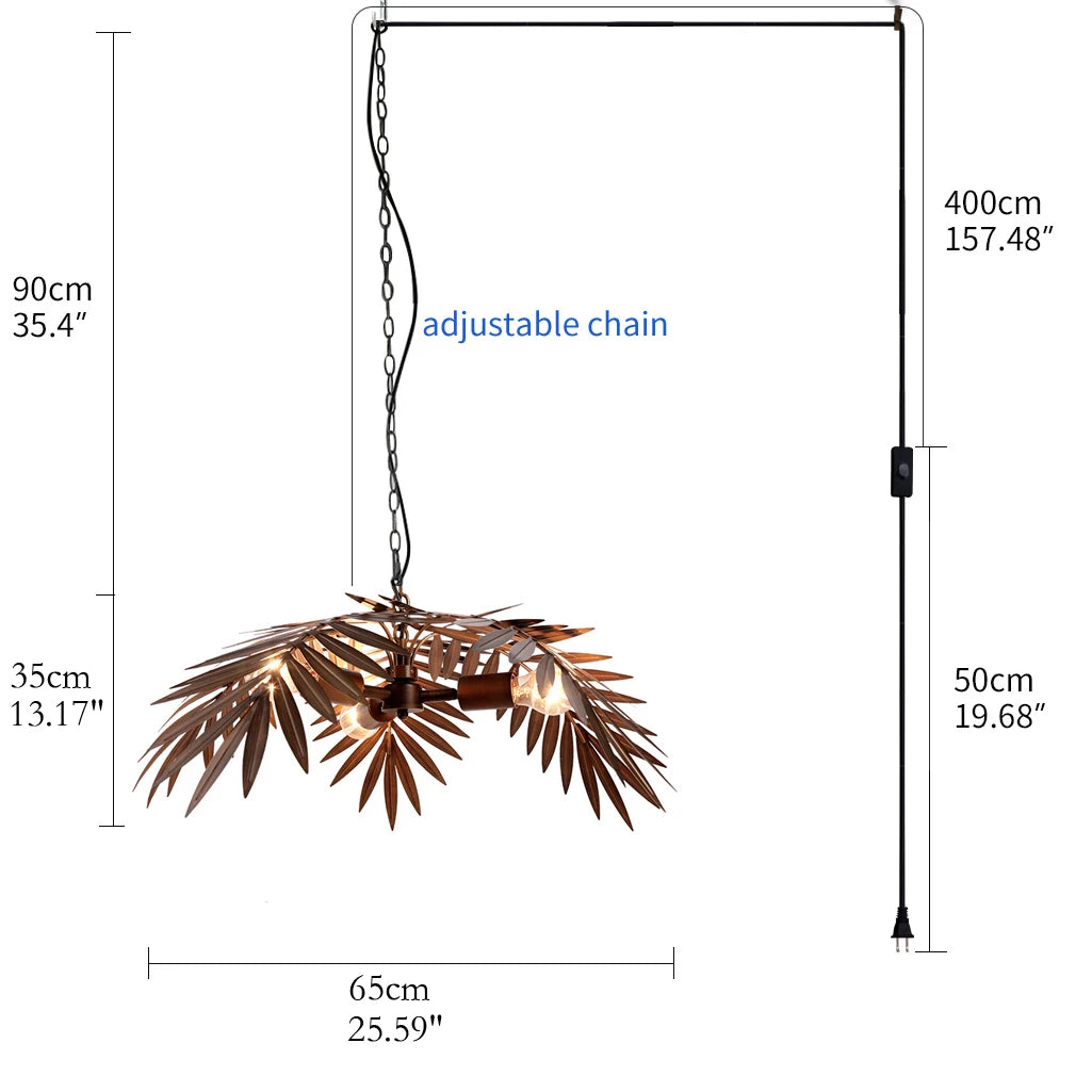 Coconut Leaf Rustic Metal Chandelier (Choose Drop & Plug Type)