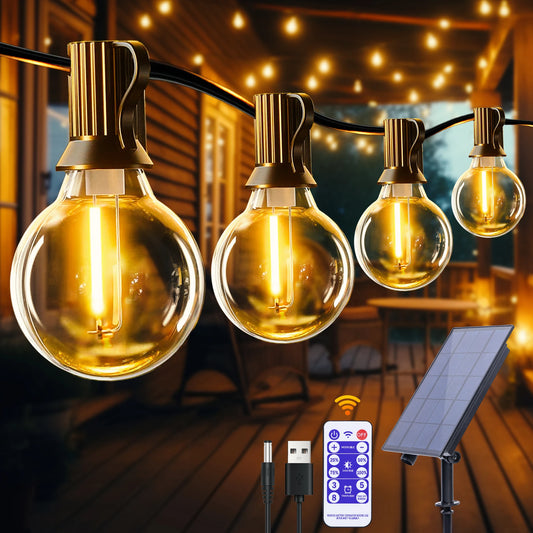 Solar String Lights Outdoor G40 Patio Lights with LED Shatterproof Bulbs,Weatherproof Hanging Lights for Backyard Bistro (Choose Length & Colour)