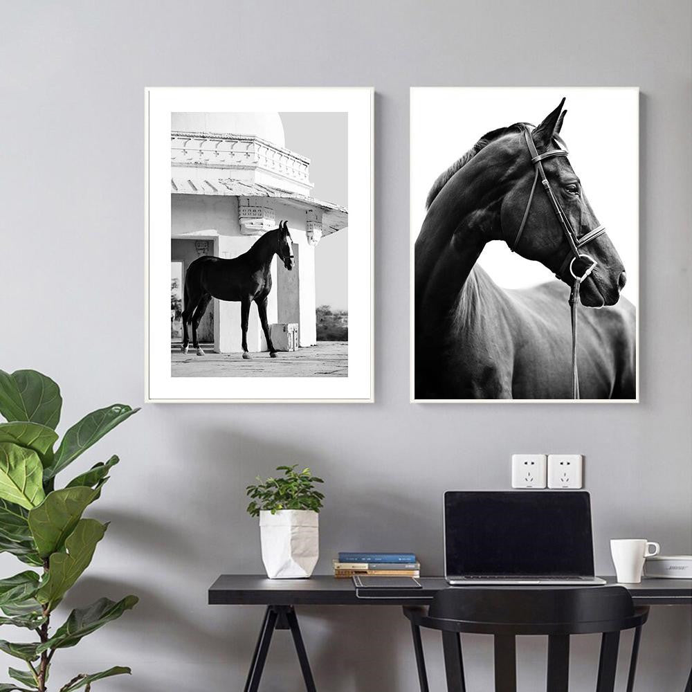 Black And White Animal Horse Canvas Painting Modern Wall Art Decor Poster