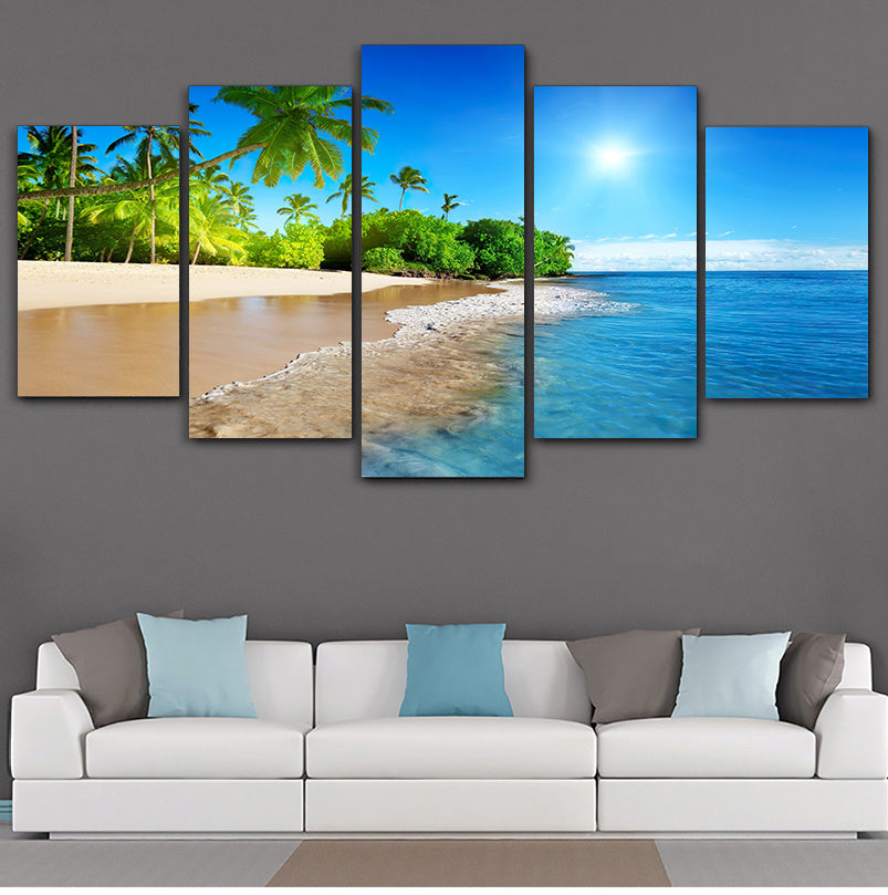 Art Wall Decor Living Room Sea Water Palm Tree Sun Sea View Modular Painting Canvas