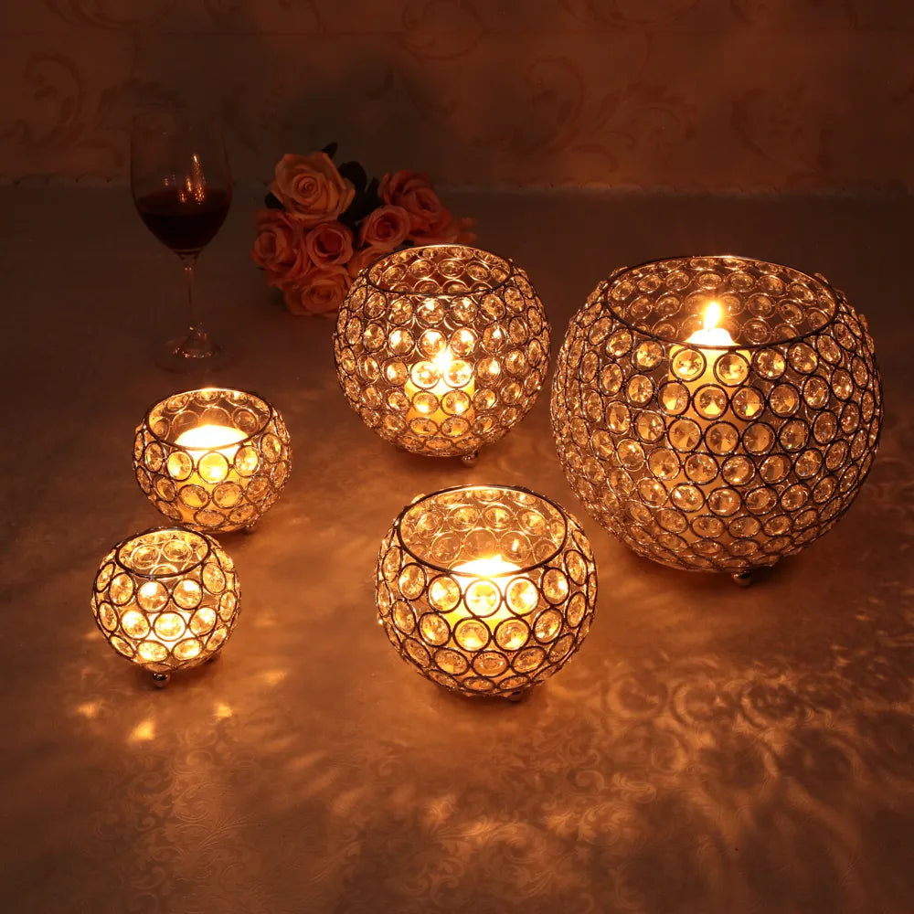 Luxury Decorated Candle Holder Tea Light Candlesticks Flowers Bowl Container